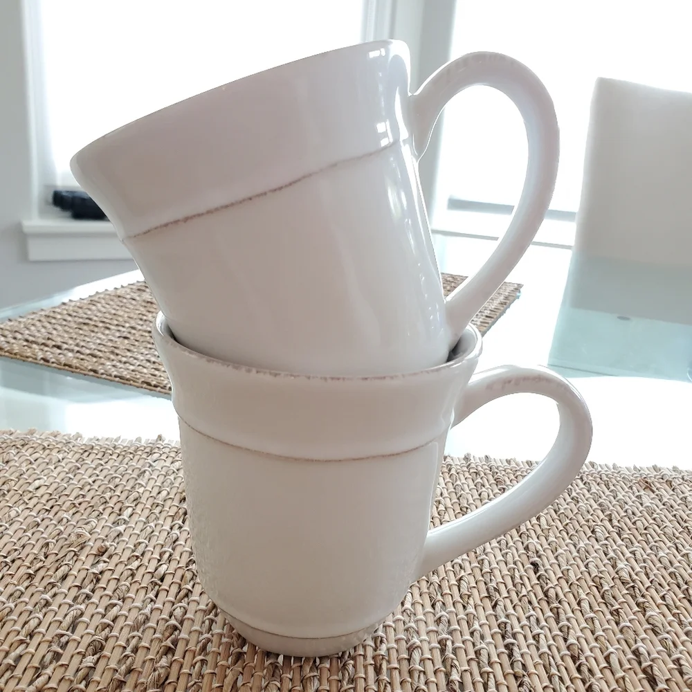 Pottery Barn Two Cambria Stoneware Mugs. Color: Stone. Made in Portugal. EUC.